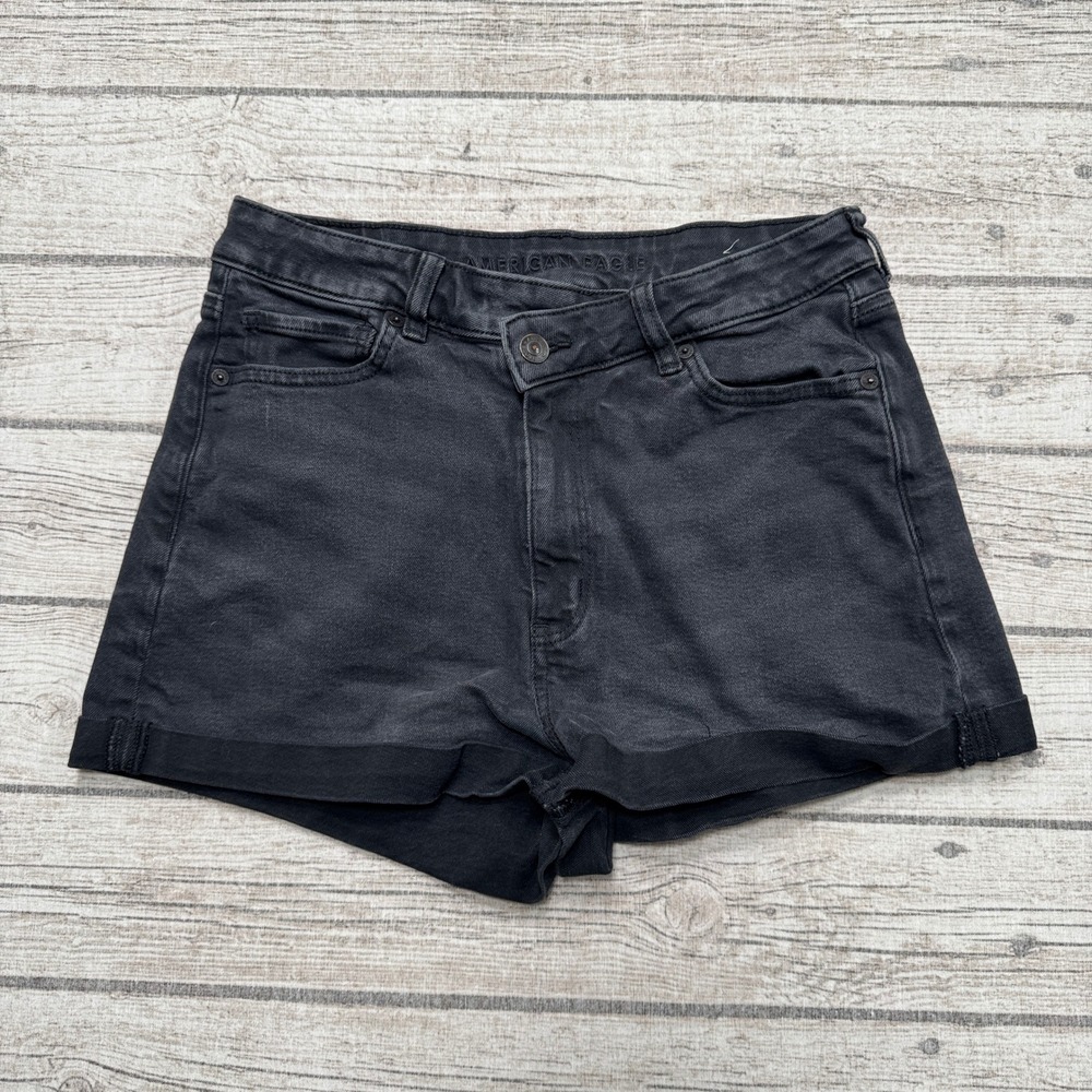 American Eagle Shorts Women's 8 Black Faded Denim High Rise Skater Streetwear